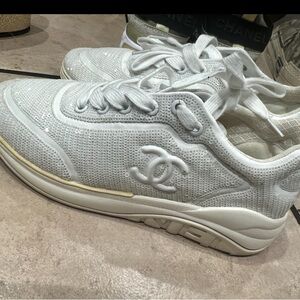 CHANEL White Knit Sneakers for Women